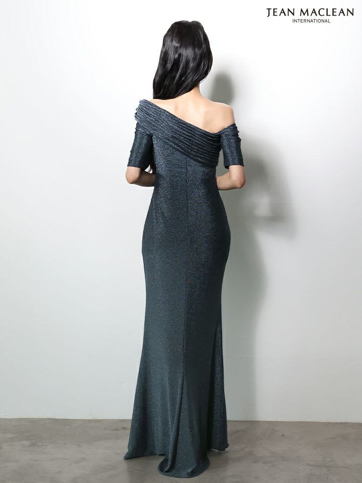JEAN MACLEAN ジャンマクレーン ワンオフショル/五分袖/ラメニット/スリット入り/ロングドレス  ja61031-c
