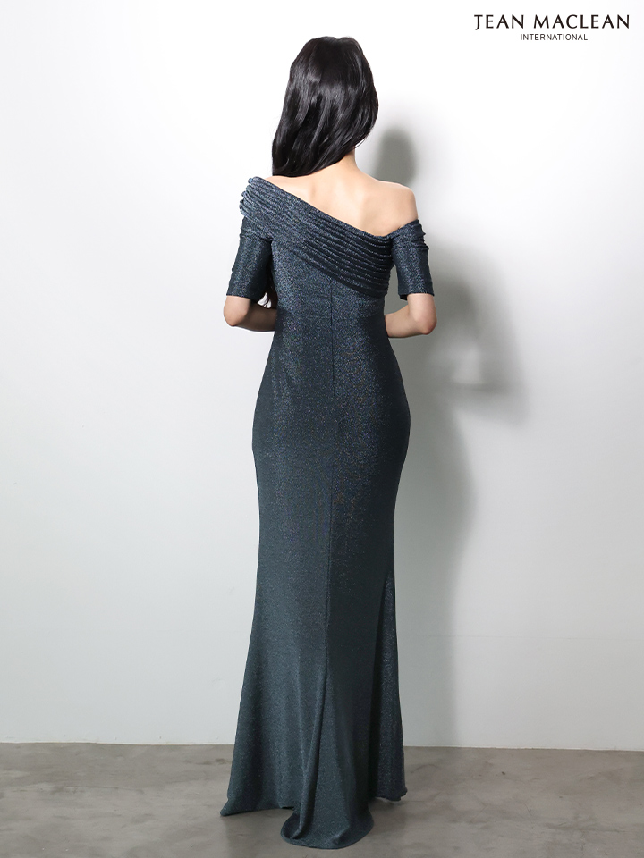 JEAN MACLEAN ジャンマクレーン ワンオフショル/五分袖/ラメニット/スリット入り/ロングドレス  ja61031-c
