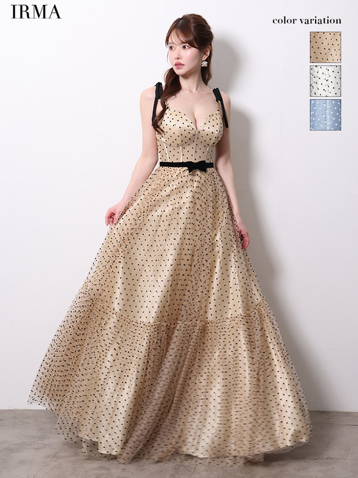 IRMA イルマ ClassicalDot/ドット柄/バイカラー/ポイントリボン/コルセット/姫/ロングドレス ir61060