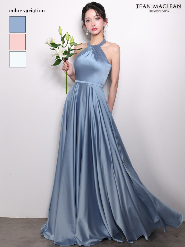JEAN MACLEAN ジャンマクレーン ワンカラー/ホルターネック/サテン/Aライン/ロングドレス ja61061