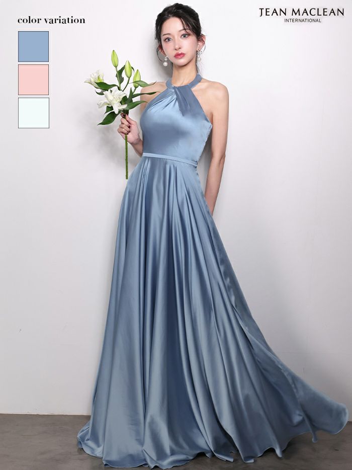 JEAN MACLEAN ジャンマクレーン ワンカラー/ホルターネック/サテン/Aライン/ロングドレス ja61061