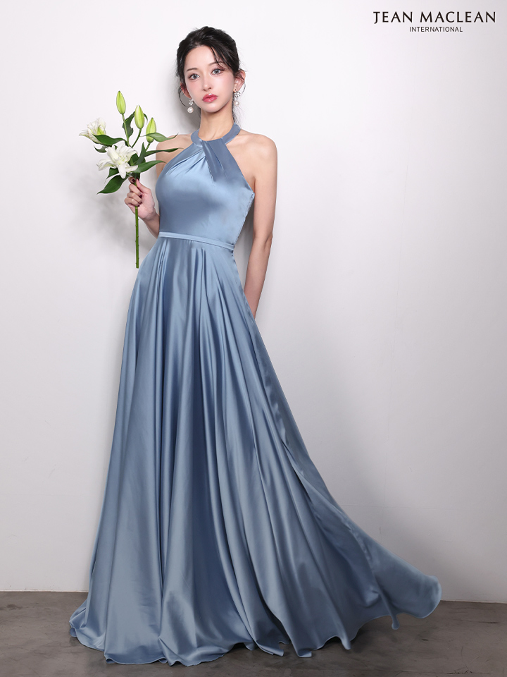 JEAN MACLEAN ジャンマクレーン ワンカラー/ホルターネック/サテン/Aライン/ロングドレス ja61061