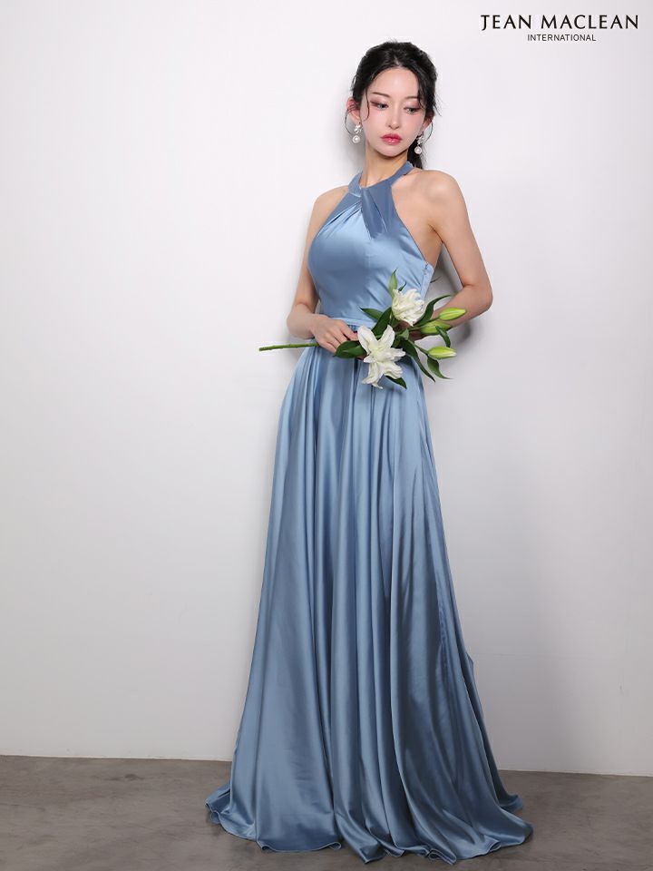 JEAN MACLEAN ジャンマクレーン ワンカラー/ホルターネック/サテン/Aライン/ロングドレス ja61061