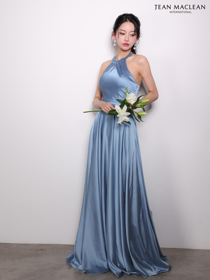 JEAN MACLEAN ジャンマクレーン ワンカラー/ホルターネック/サテン/Aライン/ロングドレス ja61061