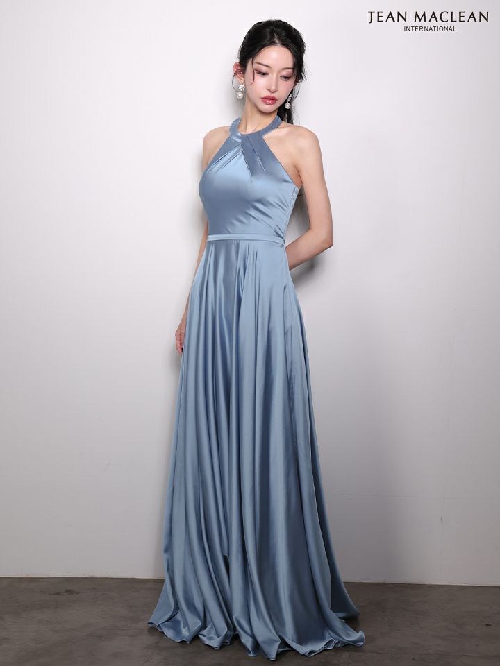 JEAN MACLEAN ジャンマクレーン ワンカラー/ホルターネック/サテン/Aライン/ロングドレス ja61061