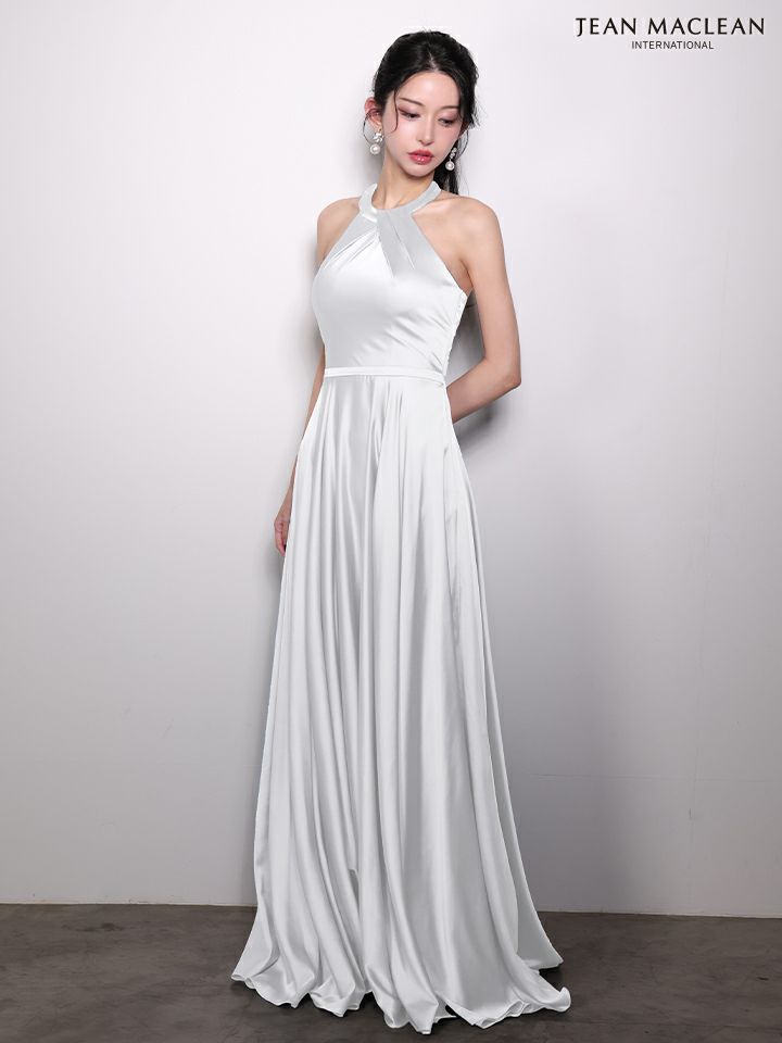 JEAN MACLEAN ジャンマクレーン ワンカラー/ホルターネック/サテン/Aライン/ロングドレス ja61061