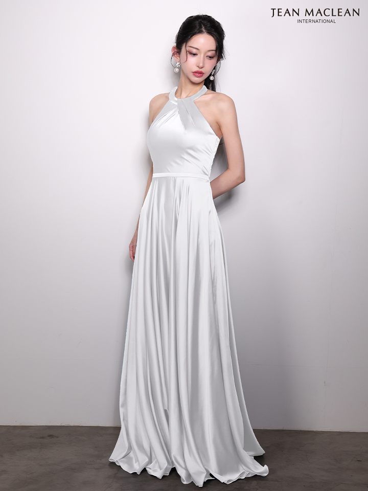 JEAN MACLEAN ジャンマクレーン ワンカラー/ホルターネック/サテン/Aライン/ロングドレス ja61061