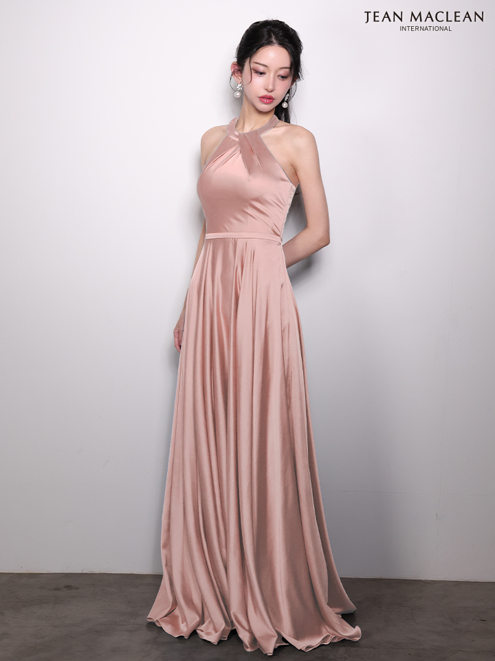 JEAN MACLEAN ジャンマクレーン ワンカラー/ホルターネック/サテン/Aライン/ロングドレス ja61061