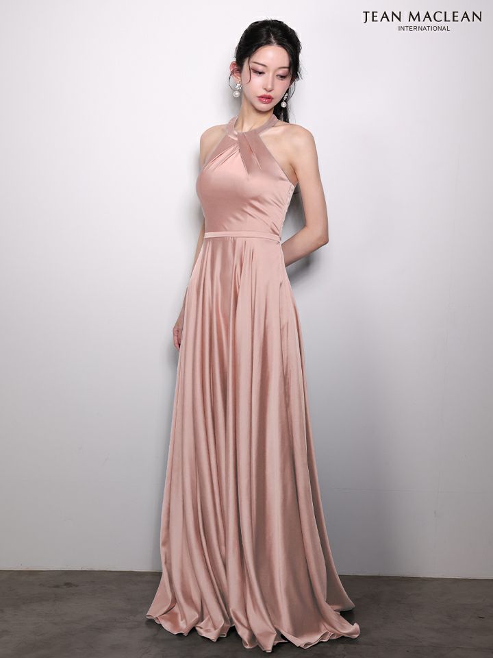 JEAN MACLEAN ジャンマクレーン ワンカラー/ホルターネック/サテン/Aライン/ロングドレス ja61061