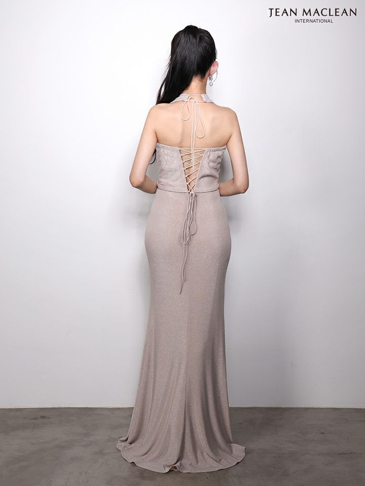 JEAN MACLEAN ジャンマクレーン ラメニット/ドレープ/Vネック/スリット入り/ロングドレス  ja61062