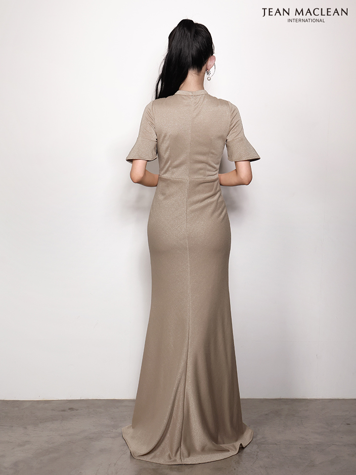 JEAN MACLEAN ジャンマクレーン ワンカラー/チューリップスリーブ/フロントジップ/スリット入り/ロングドレス ja61063