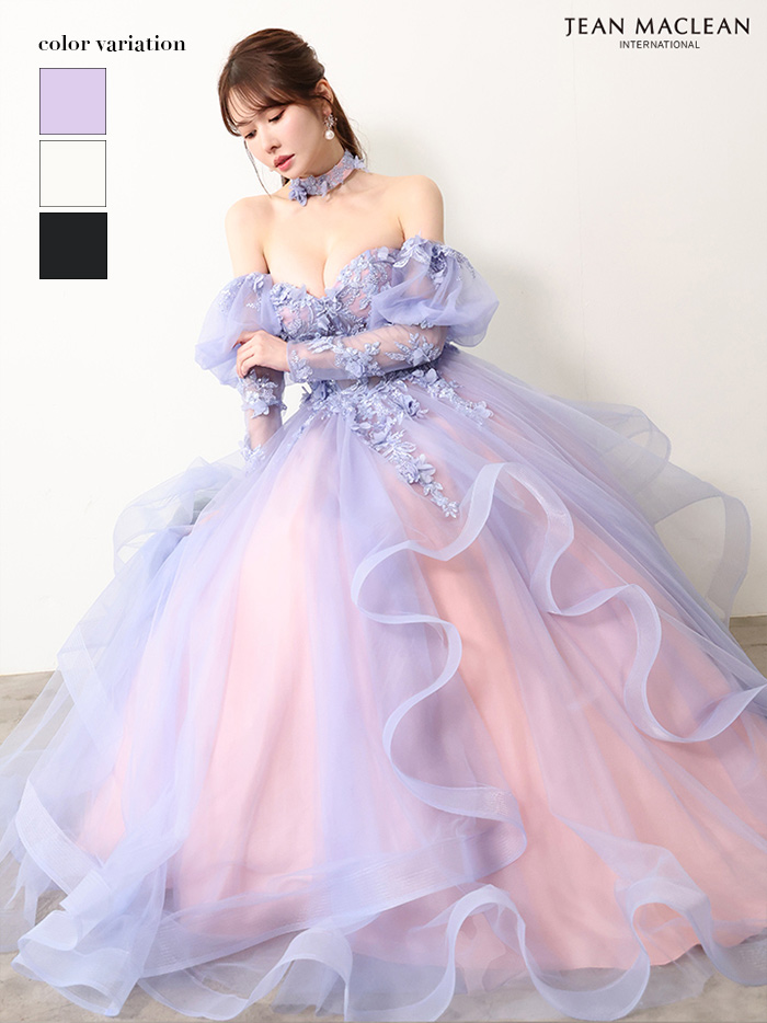 JEAN MACLEAN ジャンマクレーン グラデーション/立体フラワーモチーフ/チョーカー付き/オフショル/姫/ロングドレス【袖取り外し可能】 ja61066