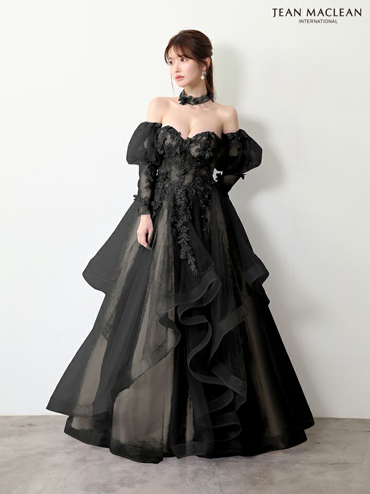JEAN MACLEAN ジャンマクレーン グラデーション/立体フラワーモチーフ/チョーカー付き/オフショル/姫/ロングドレス【袖取り外し可能】 ja61066