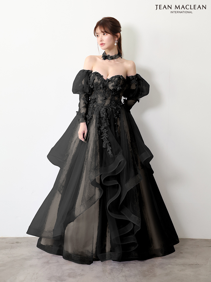 JEAN MACLEAN ジャンマクレーン グラデーション/立体フラワーモチーフ/チョーカー付き/オフショル/姫/ロングドレス【袖取り外し可能】 ja61066
