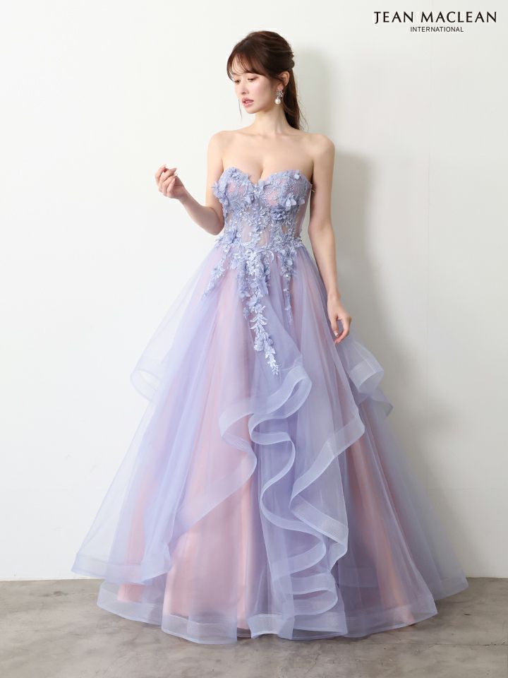 JEAN MACLEAN ジャンマクレーン グラデーション/立体フラワーモチーフ/チョーカー付き/オフショル/姫/ロングドレス【袖取り外し可能】 ja61066