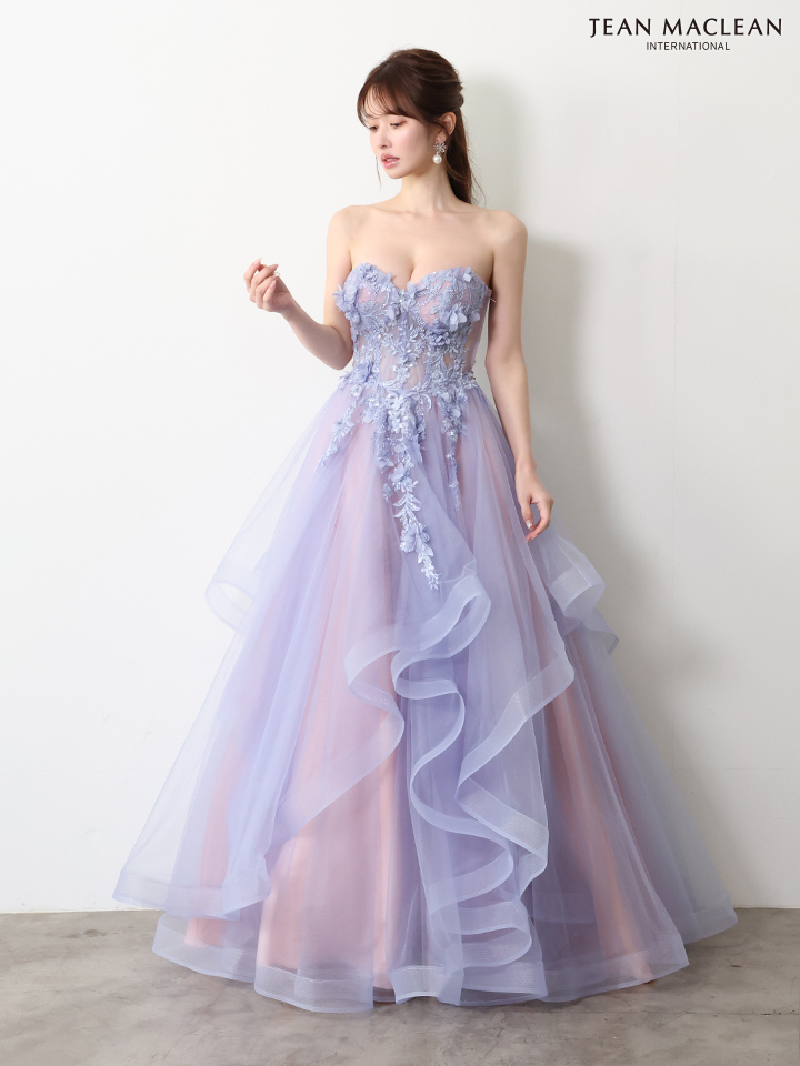 JEAN MACLEAN ジャンマクレーン グラデーション/立体フラワーモチーフ/チョーカー付き/オフショル/姫/ロングドレス【袖取り外し可能】 ja61066