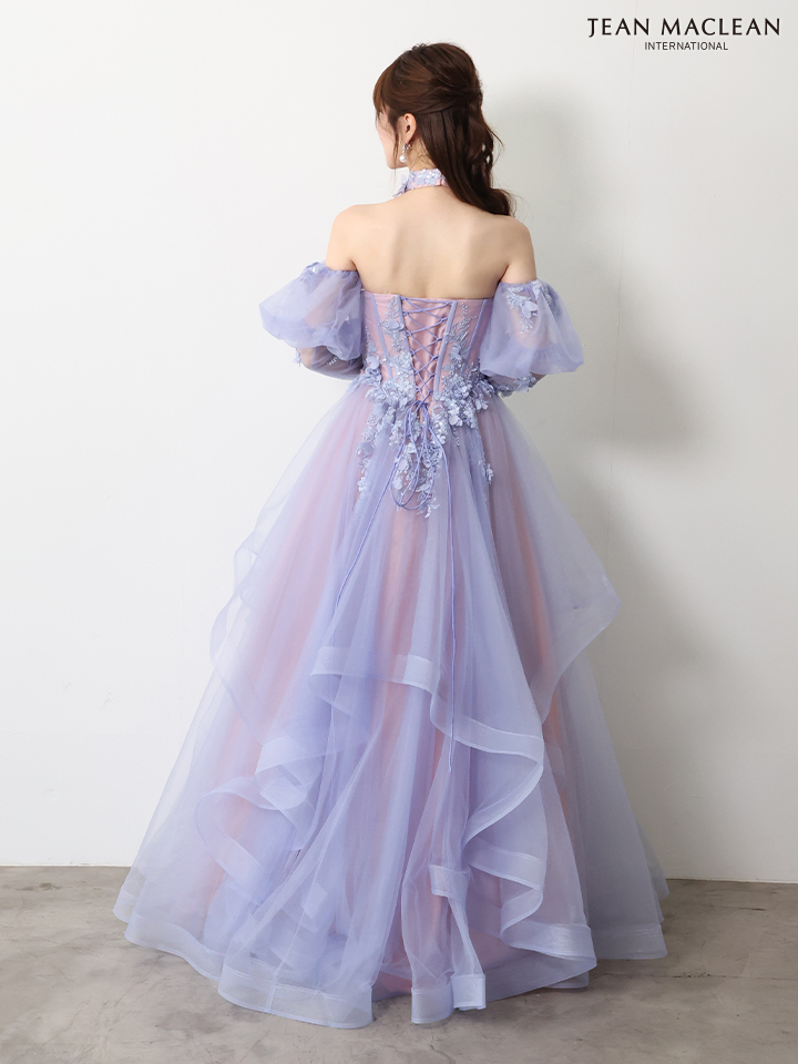 JEAN MACLEAN ジャンマクレーン グラデーション/立体フラワーモチーフ/チョーカー付き/オフショル/姫/ロングドレス【袖取り外し可能】 ja61066