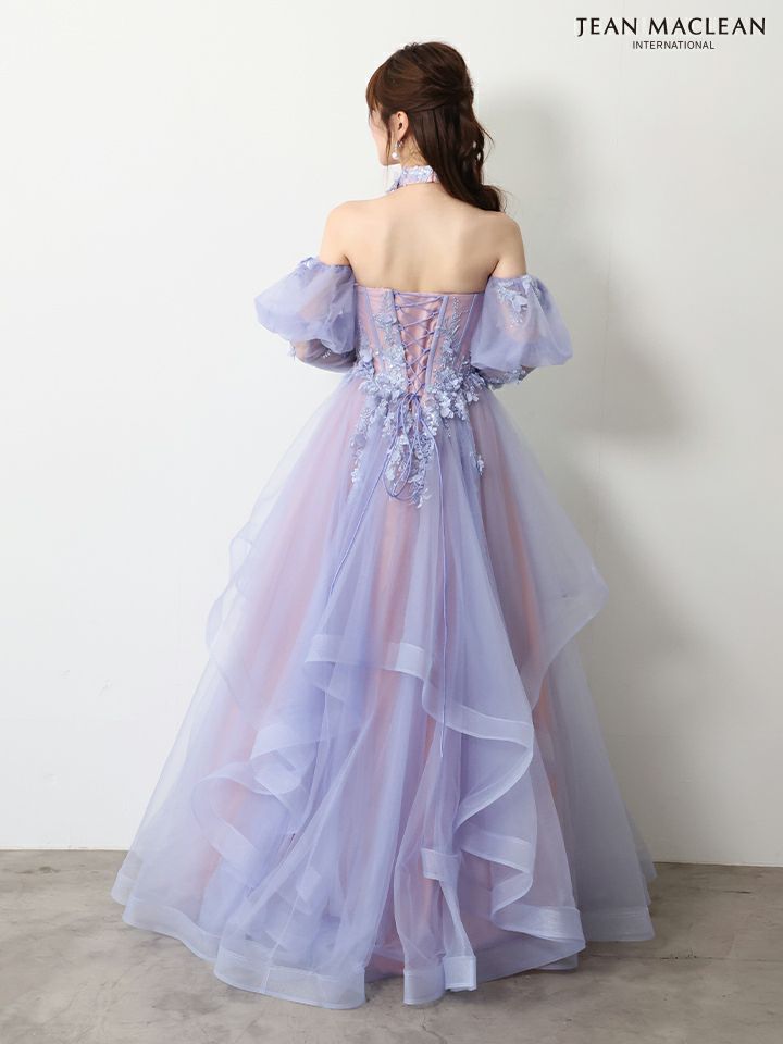 JEAN MACLEAN ジャンマクレーン グラデーション/立体フラワーモチーフ/チョーカー付き/オフショル/姫/ロングドレス【袖取り外し可能】 ja61066