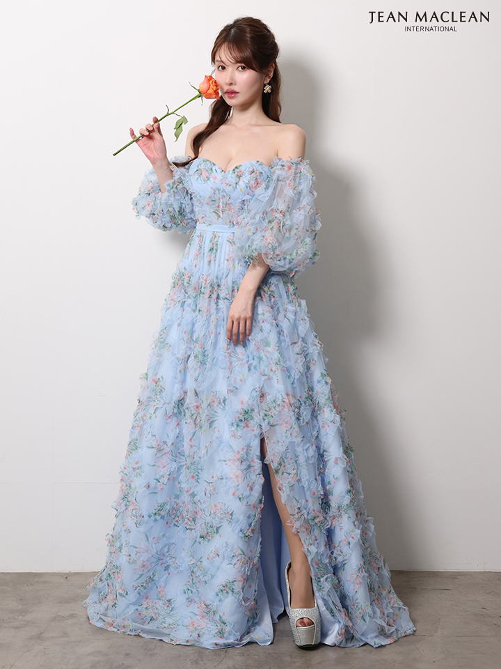 JEAN MACLEAN ジャンマクレーン AntiqueFlower/小花柄/パフスリーブ/オフショル/スリット入り/姫/ロングドレス ja61068