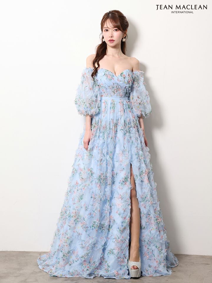 JEAN MACLEAN ジャンマクレーン AntiqueFlower/小花柄/パフスリーブ/オフショル/スリット入り/姫/ロングドレス ja61068