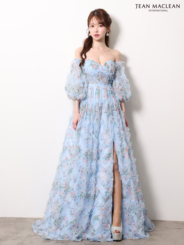 JEAN MACLEAN ジャンマクレーン AntiqueFlower/小花柄/パフスリーブ/オフショル/スリット入り/姫/ロングドレス ja61068