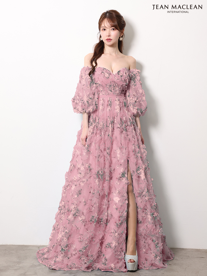 JEAN MACLEAN ジャンマクレーン AntiqueFlower/小花柄/パフスリーブ/オフショル/スリット入り/姫/ロングドレス ja61068