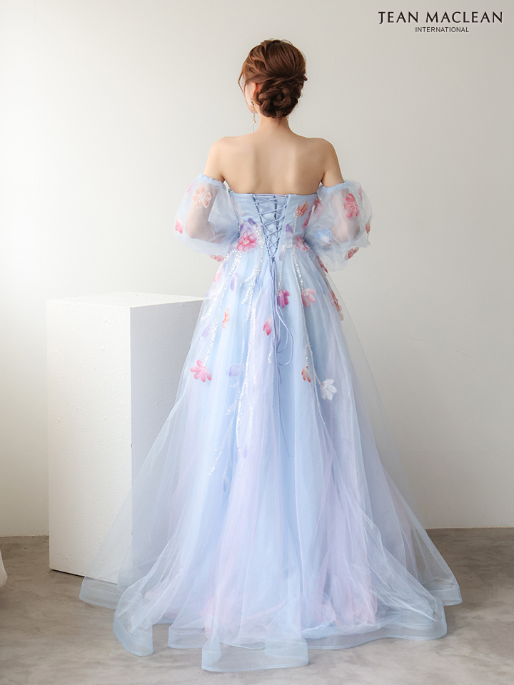 JEAN MACLEAN ジャンマクレーン WaterFlower/花柄/コントラストカラー/パフスリーブ付き/姫/ロングドレス ja61065