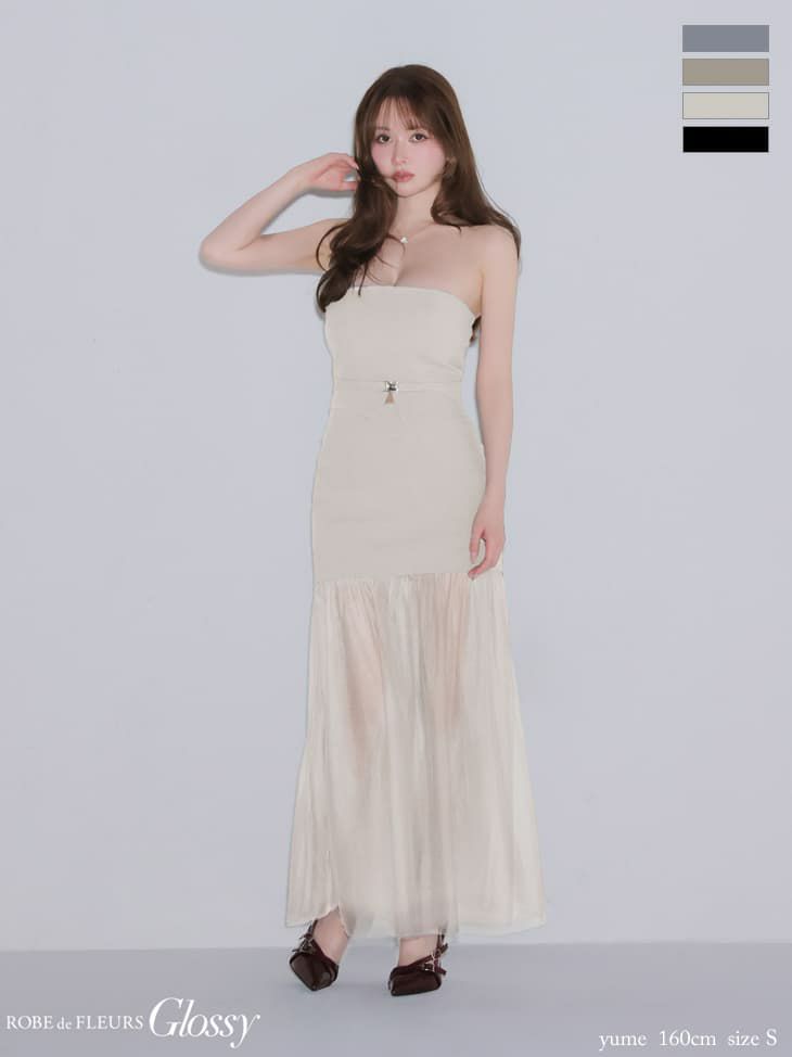 Glossy ローブドフルールグロッシー 【XSサイズあり】シアーチュールドッキングセットアップロングキャバドレス gl3489-c