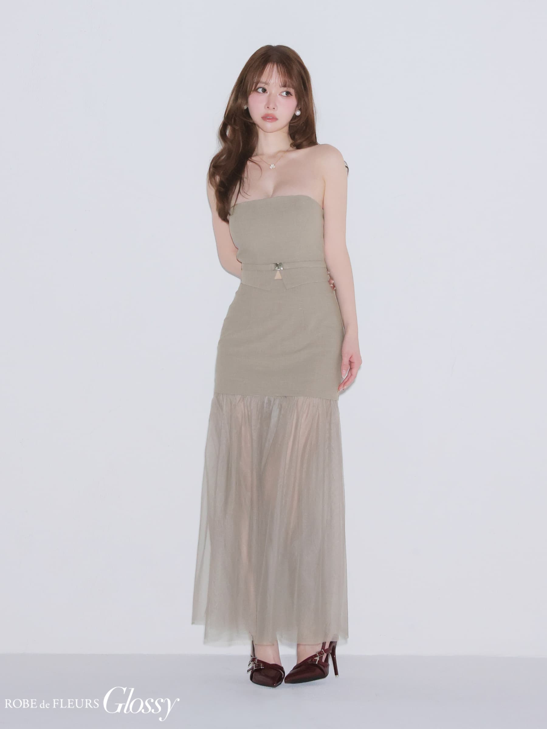 Glossy ローブドフルールグロッシー 【XSサイズあり】シアーチュールドッキングセットアップロングキャバドレス gl3489-c