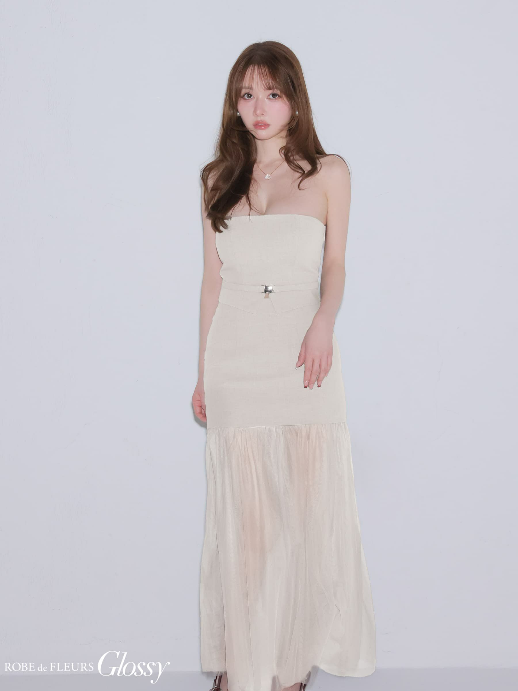 Glossy ローブドフルールグロッシー 【XSサイズあり】シアーチュールドッキングセットアップロングキャバドレス gl3489-c