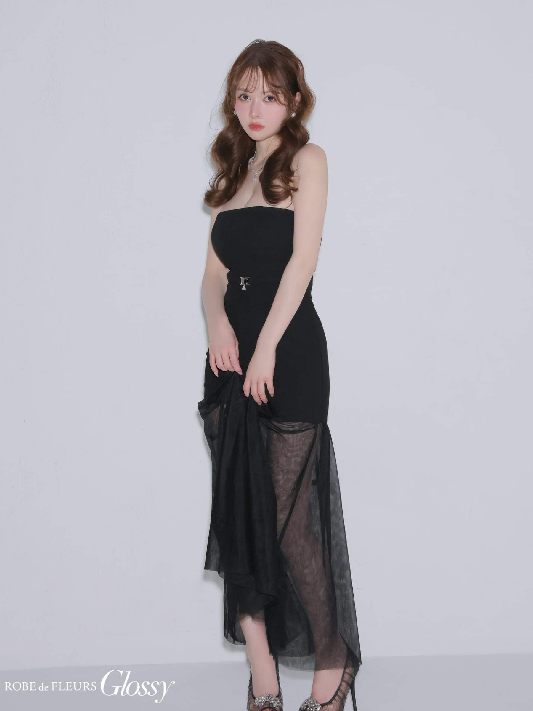 Glossy ローブドフルールグロッシー 【XSサイズあり】シアーチュールドッキングセットアップロングキャバドレス gl3489-c