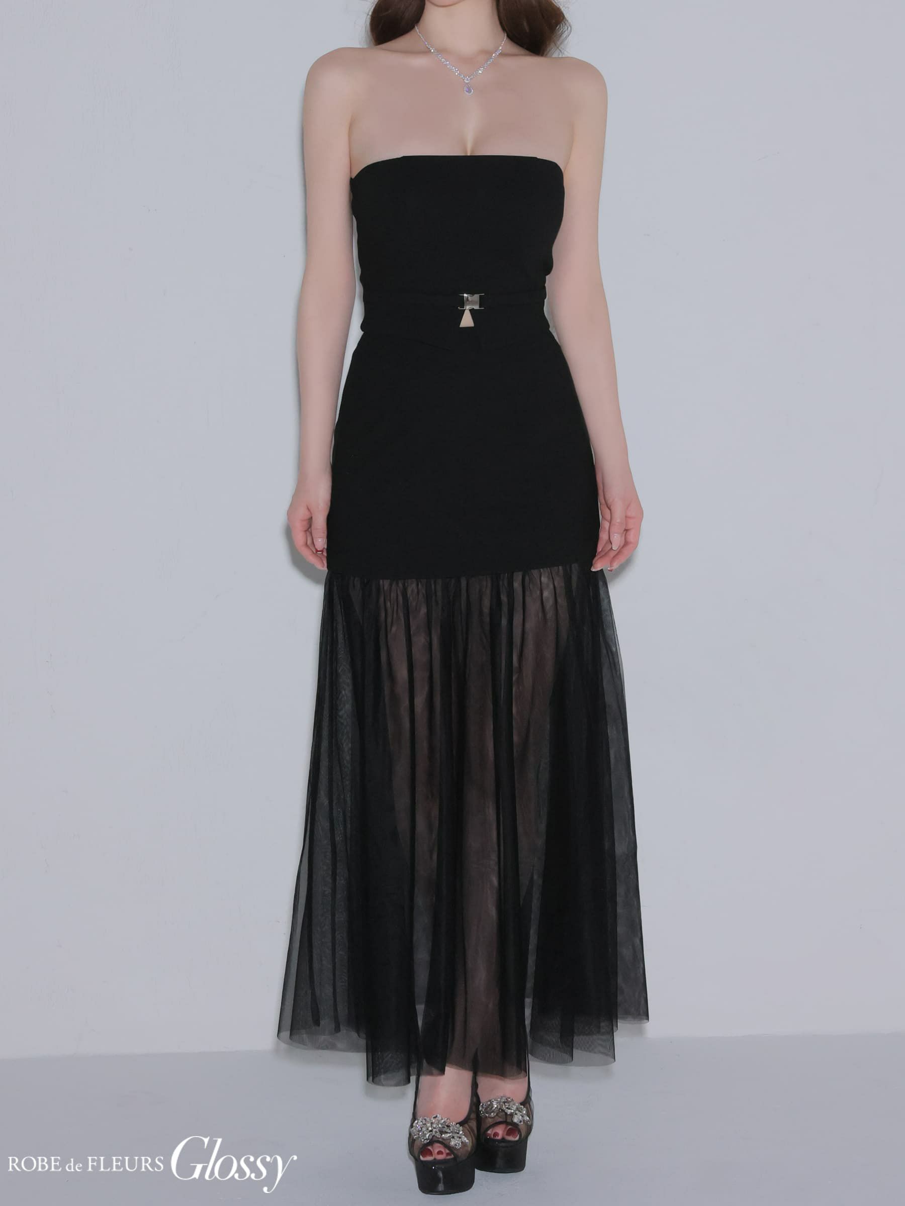 Glossy ローブドフルールグロッシー 【XSサイズあり】シアーチュールドッキングセットアップロングキャバドレス gl3489-c