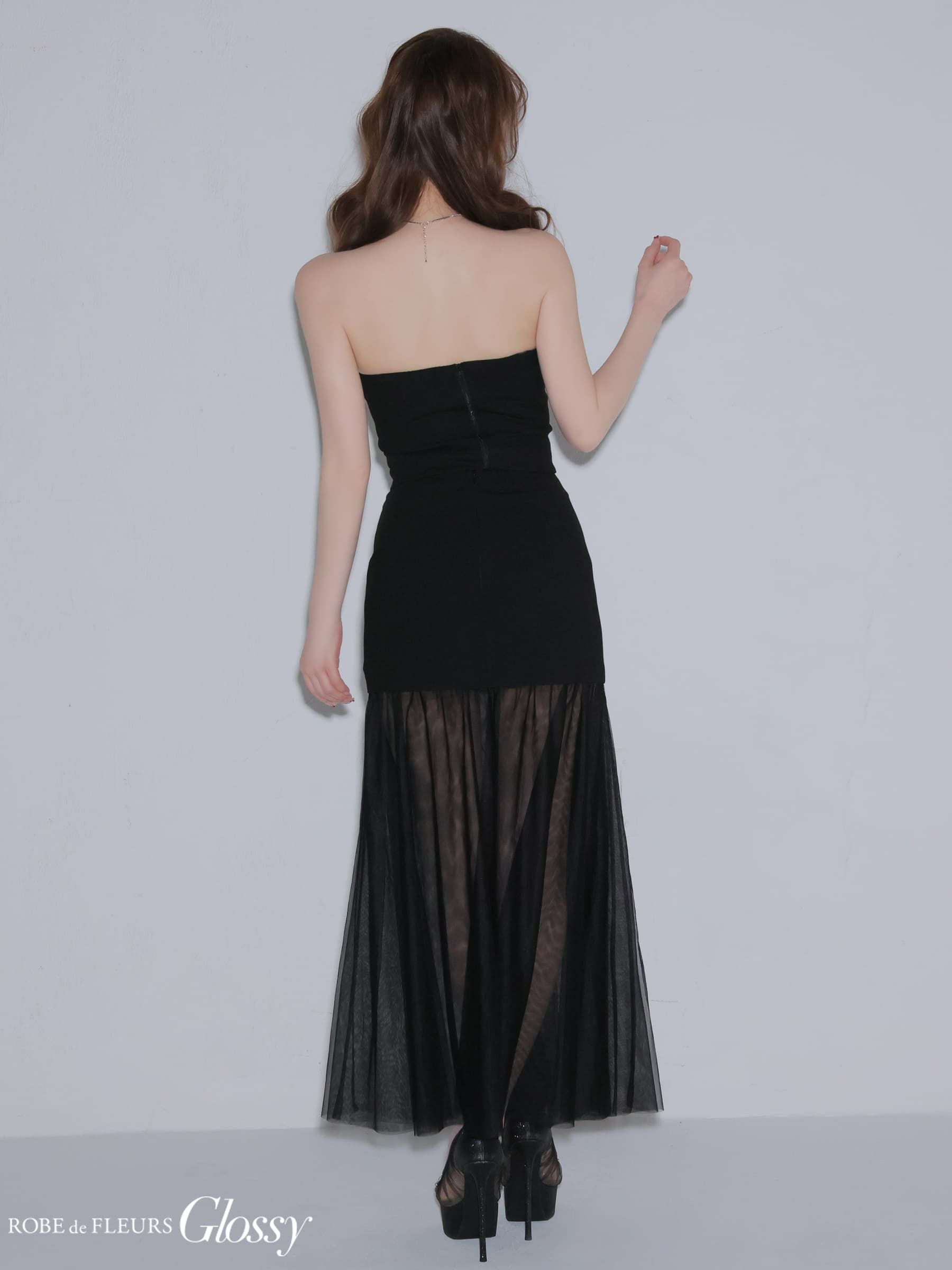 Glossy ローブドフルールグロッシー 【XSサイズあり】シアーチュールドッキングセットアップロングキャバドレス gl3489-c