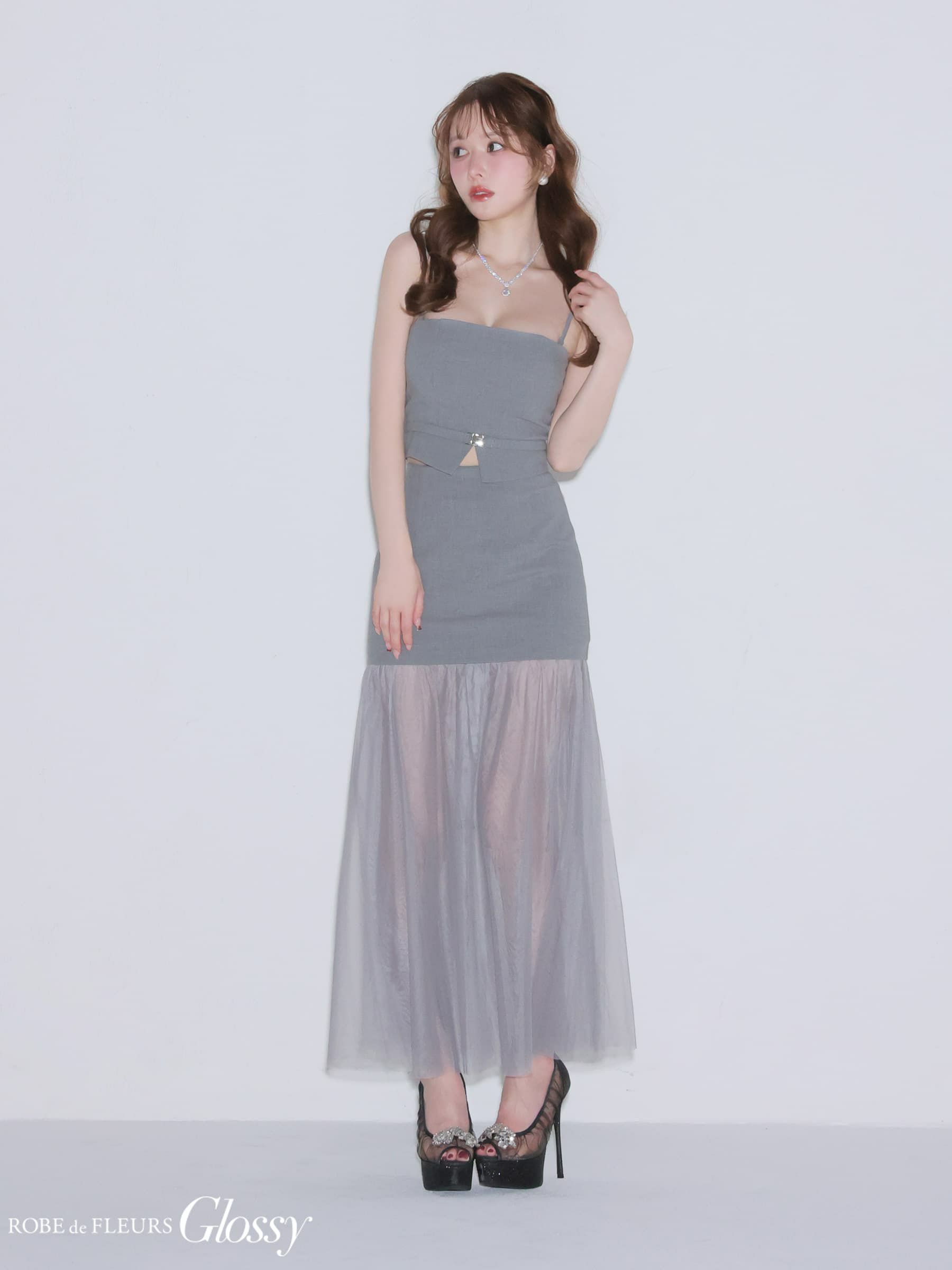 Glossy ローブドフルールグロッシー 【XSサイズあり】シアーチュールドッキングセットアップロングキャバドレス gl3489-c