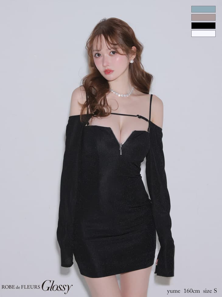 Glossy ローブドフルールグロッシー 【XSサイズあり】ラメニットボレロセットタイトミニキャバドレス gl4143-c