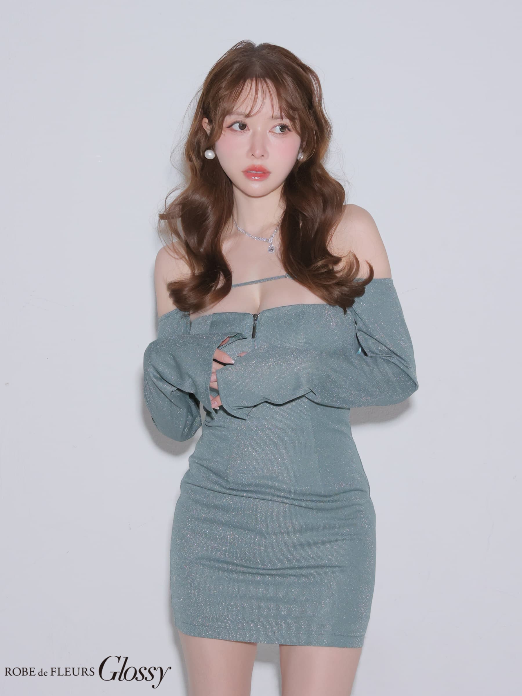 Glossy ローブドフルールグロッシー 【XSサイズあり】ラメニットボレロセットタイトミニキャバドレス gl4143-c