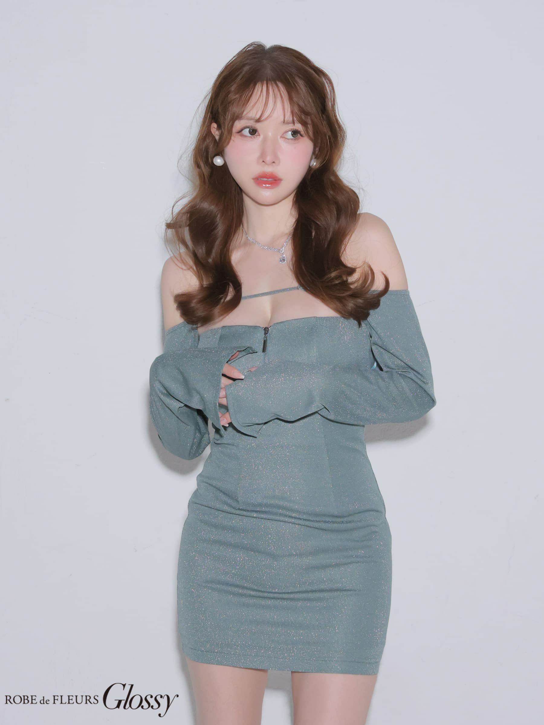 Glossy ローブドフルールグロッシー 【XSサイズあり】ラメニットボレロセットタイトミニキャバドレス gl4143-c