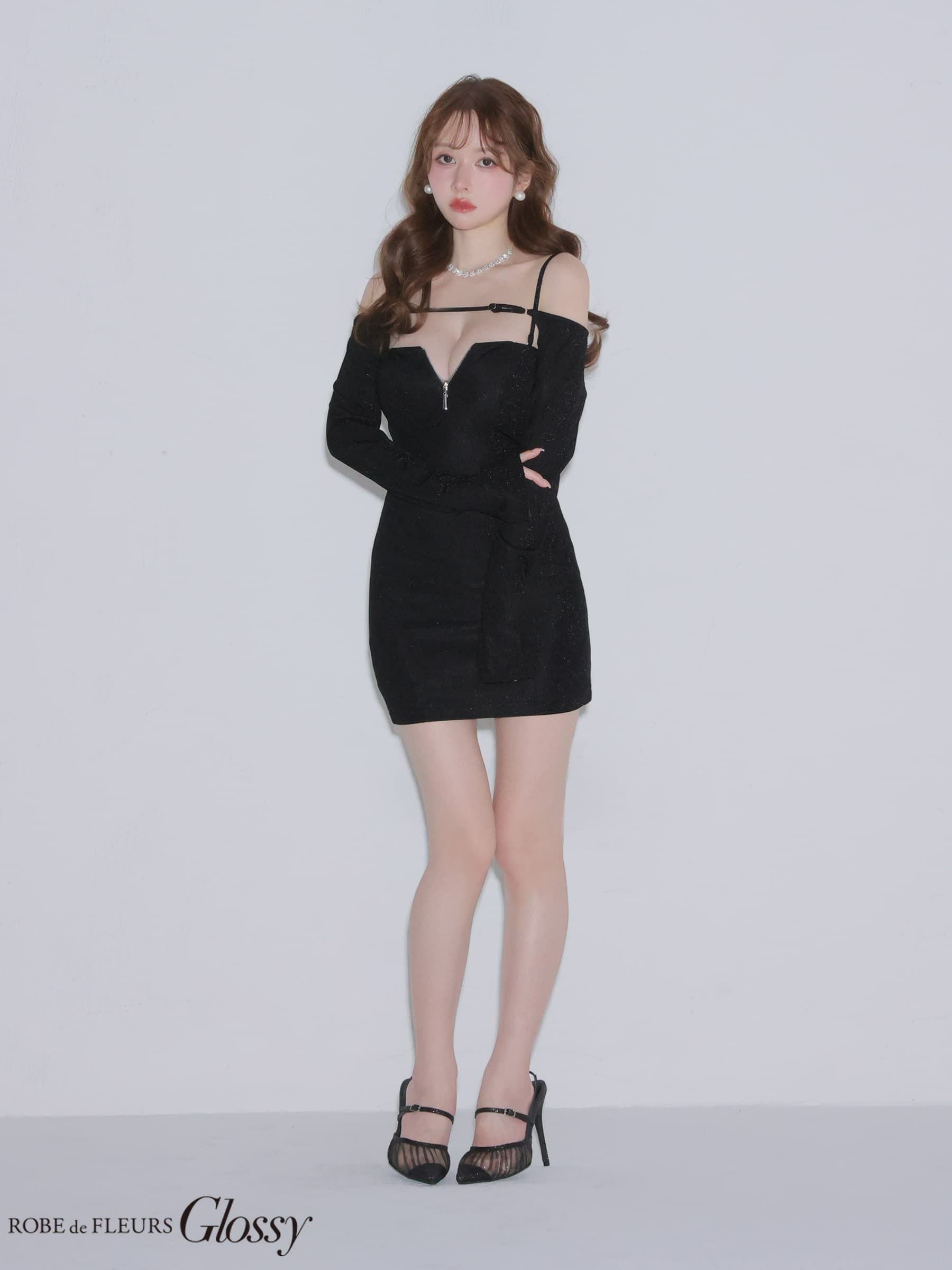 Glossy ローブドフルールグロッシー 【XSサイズあり】ラメニットボレロセットタイトミニキャバドレス gl4143-c