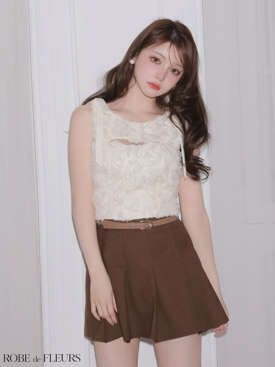 ROBE de FLEURS ローブドフルール 【XSサイズあり】 フラワーレースリボンセットアップミニキャバドレス fm4340