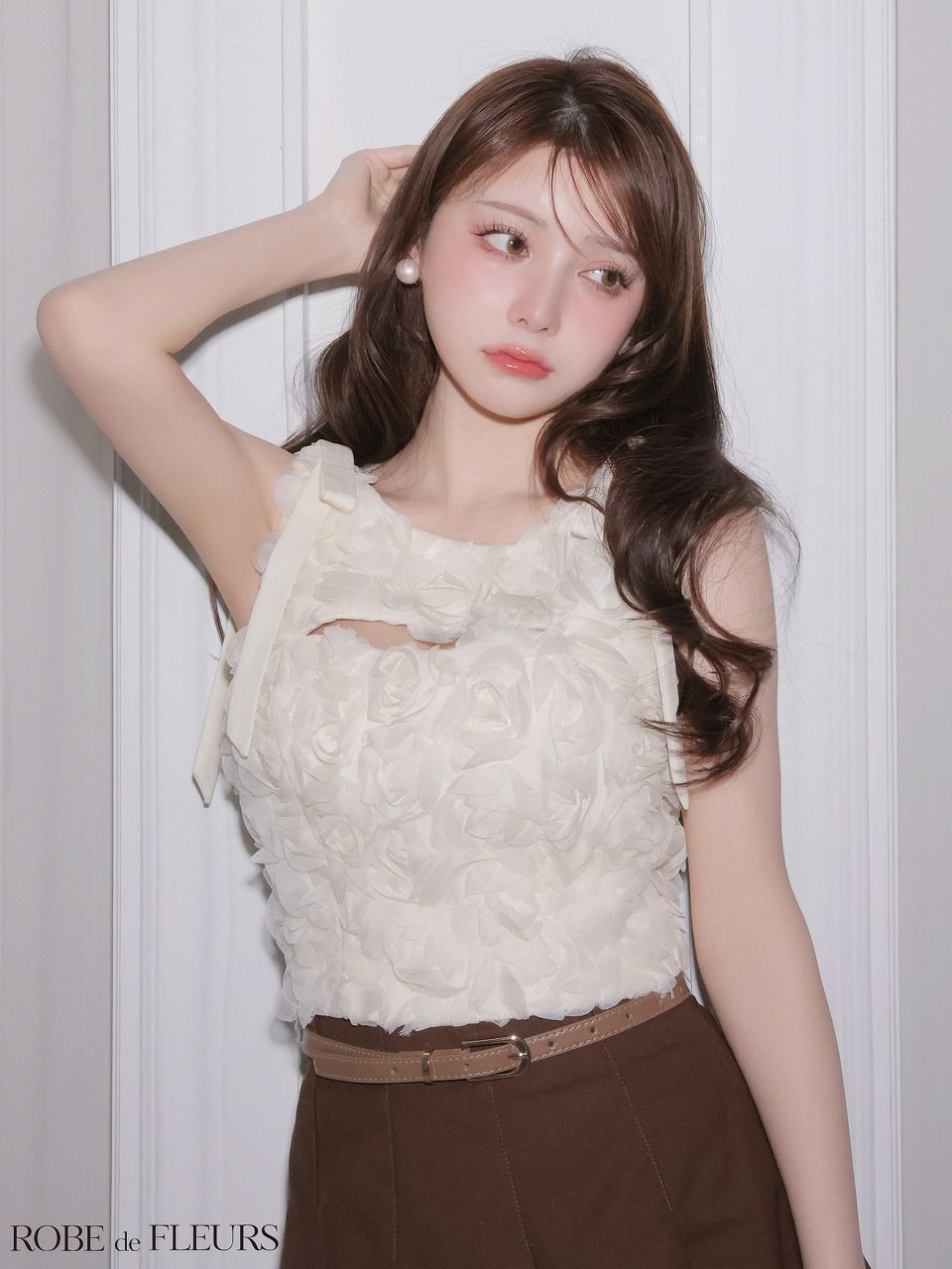 ROBE de FLEURS ローブドフルール 【XSサイズあり】 フラワーレースリボンセットアップミニキャバドレス fm4340