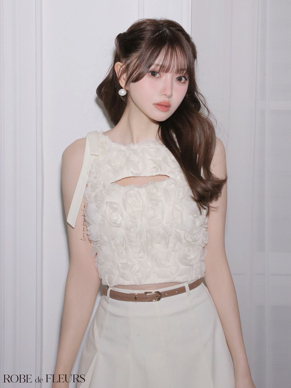 ROBE de FLEURS ローブドフルール 【XSサイズあり】 フラワーレースリボンセットアップミニキャバドレス fm4340