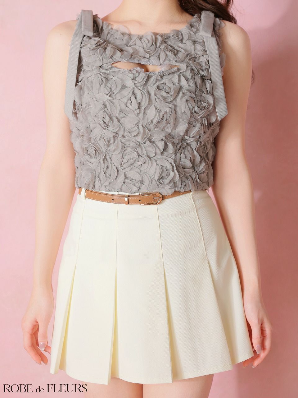 ROBE de FLEURS ローブドフルール 【XSサイズあり】 フラワーレースリボンセットアップミニキャバドレス fm4340