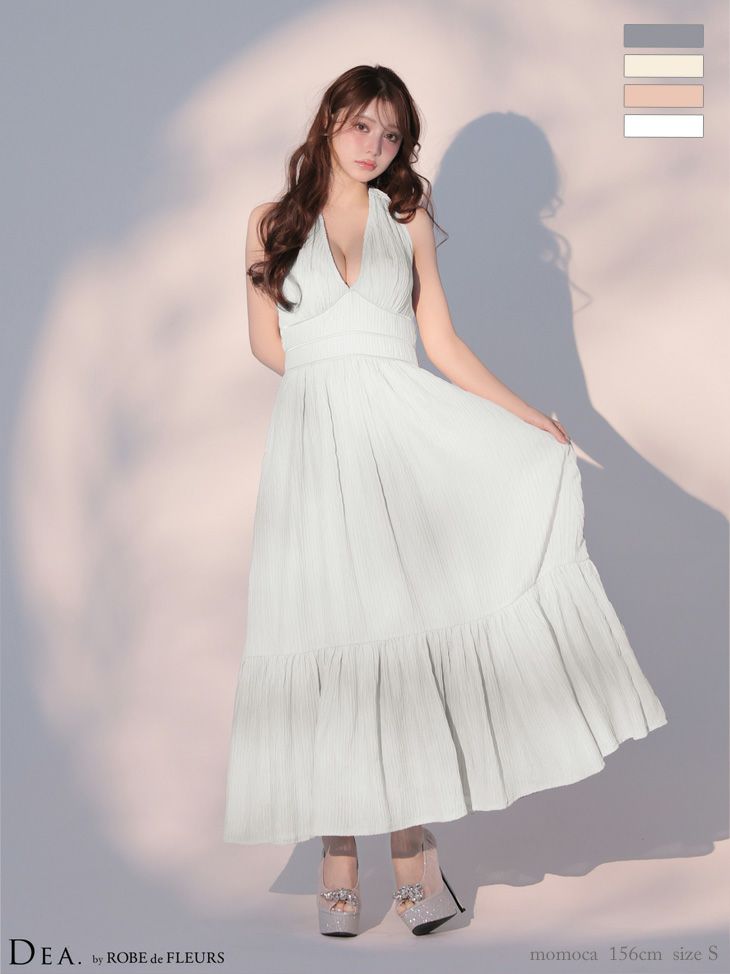 DEA. ディア バイ ローブドフルール 【XS～Lサイズあり】 プリーツシフォンホルターネックロングキャバドレス de4659