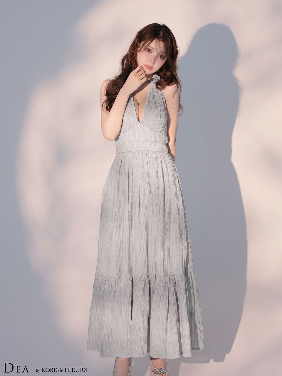 DEA. ディア バイ ローブドフルール 【XS～Lサイズあり】 プリーツシフォンホルターネックロングキャバドレス de4659