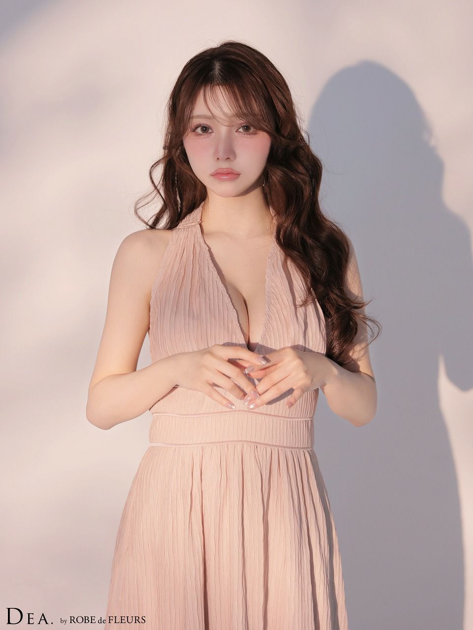 DEA. ディア バイ ローブドフルール 【XS～Lサイズあり】 プリーツシフォンホルターネックロングキャバドレス de4659