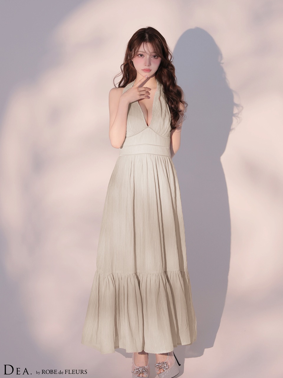 DEA. ディア バイ ローブドフルール 【XS～Lサイズあり】 プリーツシフォンホルターネックロングキャバドレス de4659