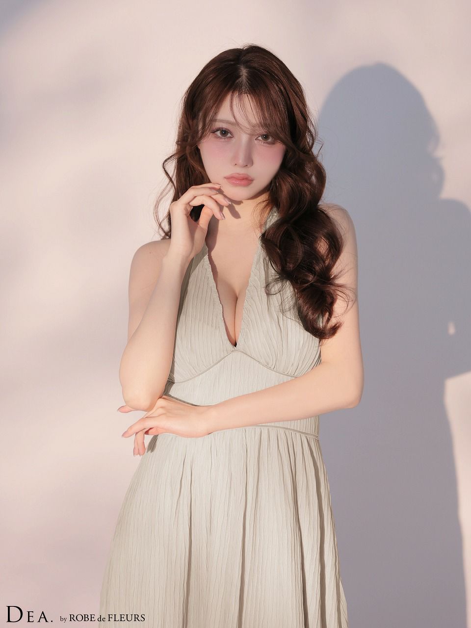 DEA. ディア バイ ローブドフルール 【XS～Lサイズあり】 プリーツシフォンホルターネックロングキャバドレス de4659