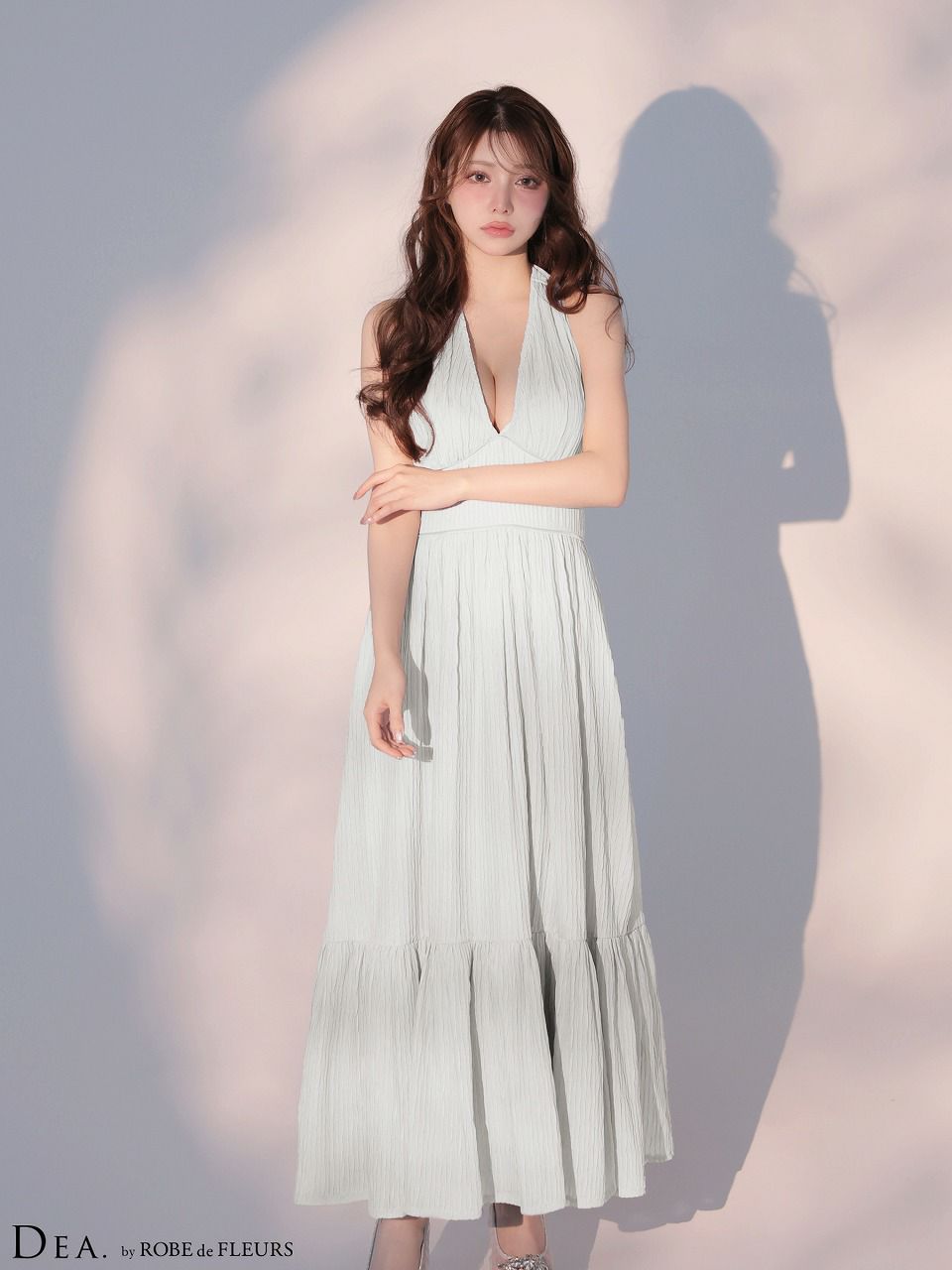 DEA. ディア バイ ローブドフルール 【XS～Lサイズあり】 プリーツシフォンホルターネックロングキャバドレス de4659