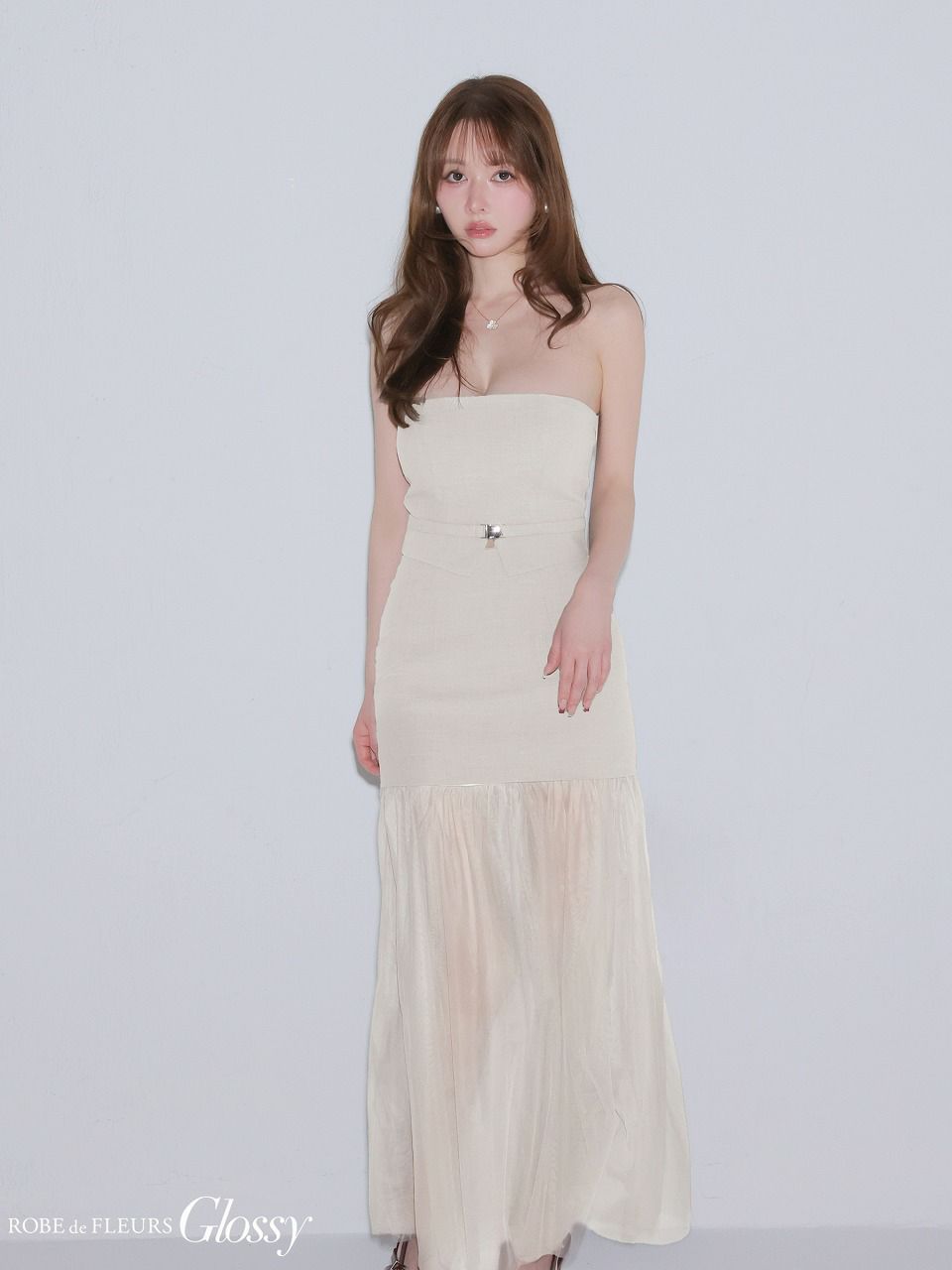 Glossy ローブドフルールグロッシー 【XSサイズあり】シアーチュールドッキングセットアップロングキャバドレス gl3489