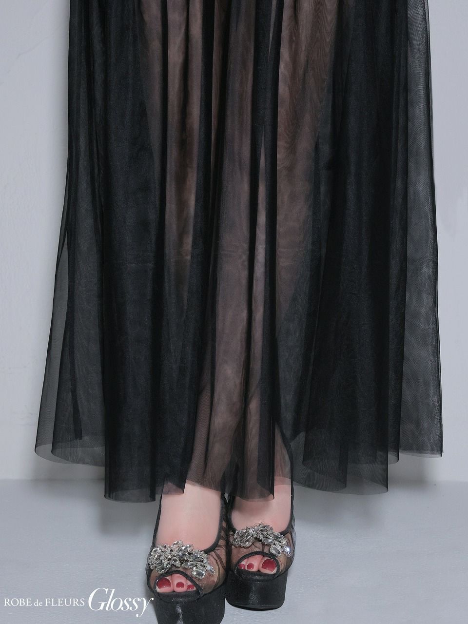 Glossy ローブドフルールグロッシー 【XSサイズあり】シアーチュールドッキングセットアップロングキャバドレス gl3489